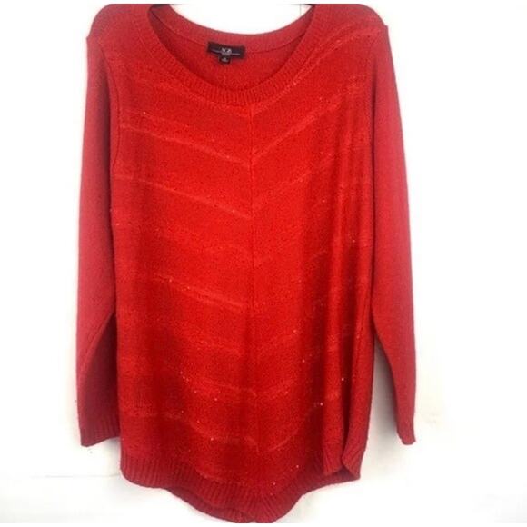 AGB Red Sparkly Long Sleeve Tunic Sweater | Holiday Festive Knit Women’s Size 1X - Picture 4 of 8